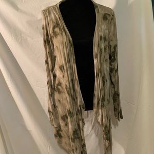 LaMode size Large green is khaki drop front cardigan